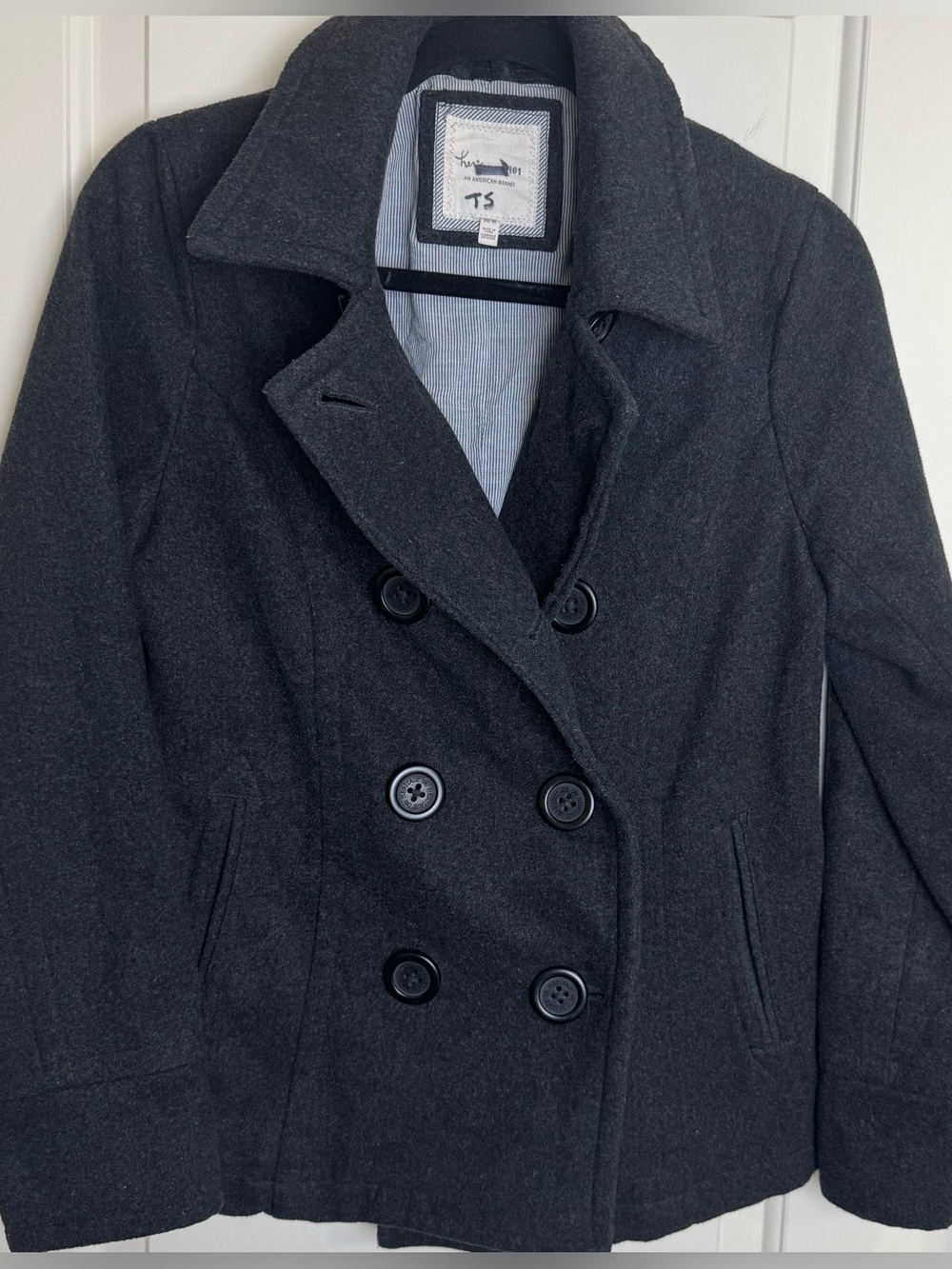 Heritage 1981 Womens M Gray Wool Blend Double Breasted Peacoat Jacket